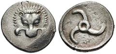 LYCIA, Dynasts of. Trbbenimi at Zemu. Estimate $400  LYCIA, Dynasts of. Trbbenimi at Zemu. Circa 380-370 BC. AR Stater (9.67 gm). Facing lion's scalp / Triskeles. Mørkholm & Olçay, "The Coin Hoard Fro