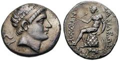 SYRIA, Seleukid Kings. Antiochos Hierax. Estimate $500 SYRIA, Seleukid Kings. Antiochos Hierax. 246-227 BC. AR Tetradrachm (16.61 gm). Parium mint. Diademed head of Antiochos right / Apollo seated lef