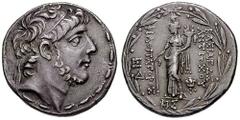 SYRIA, Seleukid Kings. Antiochos IX. Estimate $2000 SYRIA, Seleukid Kings. Antiochos IX. 114-95 BC. AR Tetradrachm (16.38 gm). Tripolis mint. Year 208 (105/104 BC). Diademed head right / Tyche standin