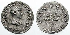 BAKTRIA, Indo-Greek Kings. Diomedes. Estimate $300 BAKTRIA, Indo-Greek Kings. Diomedes. Circa 95-90 BC. AR Drachm (2.29 gm). Diademed and draped bust right / The Dioskouroi on rearing horses right; mo
