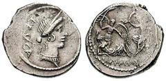 L. Aemilius Buca. Estimate $2000 L. Aemilius Buca. January 44 BC. AR Denarius (4.15 gm). Diademed head of Venus Victrix right / Allegedly “Sulla’s Dream” - Reclining male figure left; before him, Luna