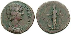 MANLIA SCANTILLA, wife of Didius Julianus. Estimate $1500 MANLIA SCANTILLA, wife of Didius Julianus. 193 AD. Æ Sestertius (17.96 gm). Draped bust right / Juno standing left, holding patera and sceptre