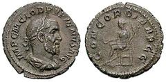 PUPIENUS. Estimate $300 PUPIENUS. 238 AD. AR Denarius (2.70 gm). Laureate bust right / Concordia seated left. RIC IV 1; RSC 6. VF, porous. ($300)