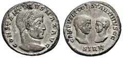 CONSTANTINE I with CRISPUS and CONSTANTINE II, as Caesars. Estimate $2000  CONSTANTINE I with CRISPUS and CONSTANTINE II, as Caesars. 307-337 AD. AR Miliarense (4.69 gm). Struck 320 AD. Sirmium mint. 
