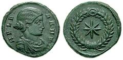 HELENA, mother of Constantine I. Estimate $500  HELENA, mother of Constantine I. Æ Follis (3.56 gm). Struck 318-319 AD. Thessalonica mint. Draped bust right / Eight-pointed star in laurel wreath. RIC 