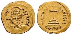 HERACLIUS. Estimate $1500  HERACLIUS. 610-641 AD. AV Light Weight Solidus of 23 Siliquae (4.29 gm). Struck 610-613 AD. Thessalonica mint? d N hERACLI US P P AVI (blundered legends), helmeted facing bu
