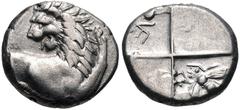 THRACE, Chersonesos. Circa 386-338 BC. AR Hemidrachm (13mm, 2.24 g). Forepart of lion right, head left / Quadripartite incuse square with alternating raised and sunken quarters; bee downward in upper 