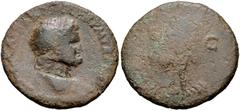 Nero. AD 54-68. Æ As (28mm, 8.98 g, 6h). Lugdunum (Lyon) mint. Struck circa AD 65. Bare head right, small globe at point of bust; c/m: S P Q R within rectangular incuse / Victory flying left, holding 