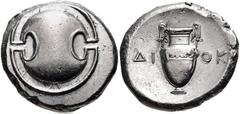BOEOTIA, Thebes. Circa 395-338 BC. AR Stater (21mm, 12.20 g). Diok-, magistrate. Struck circa 363-338 BC. Boeotian shield / Amphora; ΔI-OK across field; all within concave circle. Hepworth 28; BCD Boi