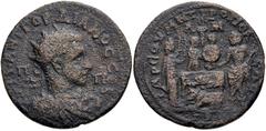 CILICIA, Tarsus. Gordian III. AD 238-244. Æ (34mm, 22.24 g, 12h). Radiate, draped, and cuirassed bust right / Bull lying before garlanded altar; behind, upper parts of two figures around high column w