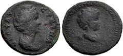 CYPRUS, Uncertain. Diva Faustina Senior, with Galerius Antoninus. Died AD 140/1 and before AD 138. Æ (27mm, 7.05 g, 12h). Struck circa AD 147. Draped bust of Diva Faustina Senior right / Bareheaded an