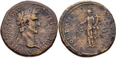 Nerva. AD 96-98. Æ Sestertius (35mm, 25.68 g, 5h). Rome mint. Struck AD 97. Laureate head right / Fortuna standing left, holding rudder and cornucopia. RIC II 83; Banti 21. Good Fine, brown surfaces, 
