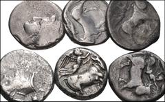 GREEK. Magna Graecia & Sicily. Lot of twelve (12) AR Nomoi of Neapolis. All coins: Diademed head of nymph right / Man-headed bull walking left or right; above, Nike flying left, placing wreath on bull
