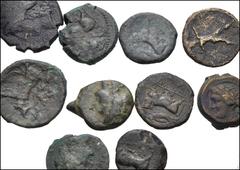 GREEK. Magna Graecia & Sicily. Lot of ten (10) bronze coins of Neapolis and Poseidonia. Includes: Neapolis (8) // Poseidonia (2). Fair to Fine, green patinas. Includes some rare issues. LOT SOLD AS IS