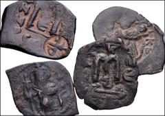 BYZANTINE. Lot of four (4) Æ Folles. Includes: Constans II. SB 1000 (2) // Constans II, with Constantine IV. SB 1010. Lot also includes a local Pseudo-Byzantine imitation of Constans. Near VF to VF, o