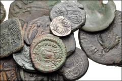 BYZANTINE. Lot of sixteen (16) silver and bronze coins from Anastasius to Andronicus I. Includes: Anastasius Æ Half Follis. Antioch mint // Justin I. Æ Follis. Contemporary imitation (2) // Justinian 