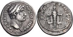 Hadrian. AD 117-138. AR Cistophorus (27mm, 10.24 g, 6h). Ephesus (Ionia) mint. Struck AD 128-138. Bare head right / Facing cult statue of Diana (Artemis) Ephesia between two stags. RIC II 525; Metcalf