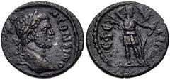 Caracalla. AD 198-217. Æ (17mm, 2.66 g, 6h). Ephesus (Ionia) mint. Laureate head right / Artemis standing before tree, drawing arrow from quiver and holding bow. BMC –; SNG Copenhagen –; SNG von Auloc