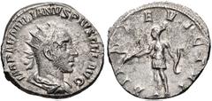 Aemilian. AD 253. AR Antoninianus (21mm, 3.75 g, 6h). Rome mint. Radiate, draped, and cuirassed bust right / DIANAE VICTRI, Diana standing left, holding arrow and bow. RIC IV 2b; RSC 10. Good VF, poro