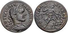 Gallienus. AD 253-268. Æ (26mm, 7.81 g, 6h). Ephesus (Ionia) mint. Laureate, draped, and cuirassed bust right / Artemis advancing right, drawing arrow from quiver and holding bow; at side, hound runni