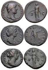 ROMAN. Imperial. Lot of three (3) Æ Ases. All coins struck at Rome mint. Includes: HADRIAN. Bare bust right, slight drapery / Diana standing left, holding arrow and bow. RIC II 825 var. (bust type) //