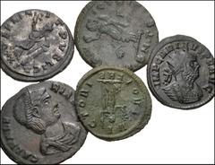 ROMAN. Imperial. Lot of five (5) coins from Carus to Galeria Valeria. Includes: Carus. Antoninianus // Carinus. Antoninianus (2) // Galeria Valeria. Æ Follis (2). Average Fine, scratches on the one Ca