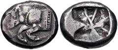 DYNASTS of LYCIA. Uncertain dynast. Circa 520-470/60 BC. AR Stater (20mm, 9.26 g). Forepart of a boar left / Irregular incuse punch. Falghera 11; SNG Copenhagen Supp. 368; SNG von Aulock 8460. VF, ton