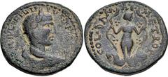 SYRIA, Coele-Syria. Damascus . Philip I. AD 244-249. Æ (31mm, 18.56 g, 12h). Laureate, draped, and cuirassed bust right / Female figure (Ambrosia?) facing, head right, metamorphosing into grape vine. 