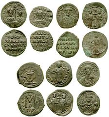 Lot of Seven Æ. Lot consists of the following: Heraclius 610-641 AD. Æ 40 Nummi. B/NIKO. SB 833 // Romanus I. 920-944. Æ Follis. SB 1760 // Constantine VII and Romanus II. 945-959. Æ Follis. SB 1762 /