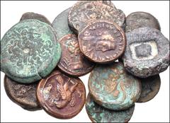 MIXED. Greek-Byzantine. Lot of sixteen (16) coins. Includes: GREEK: Ptolemaic Kings of Egypt. Æ 19mm-30mm (5) // ROMAN PROVINCIAL: Judaea, Roman Procurators. Pontius Pilate. Æ Prutah // Egypt, Alexand