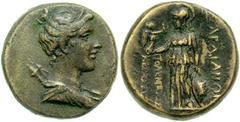 LYDIA, Sardis. Circa 2nd-1st Centuries BC. Æ 21mm (11.19 gm). Draped bust of Artemis right / Athena Nikephoros standing left. SNG Copenhagen 502. Near VF. ($50) From the John M. McCarthy Collection