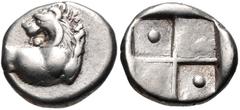THRACE, Chersonesos. Circa 386-338 BC. AR Hemidrachm (13mm, 2.38 g). Forepart of lion right, head left / Quadripartite incuse square with alternating raised and sunken quarters; pellet in upper and lo
