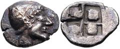 IONIA, Phokaia. Circa 521-478 BC. AR Obol(?) (10mm, 0.47 g). Female head right, wearing helmet or close fitting cap / Quadripartite incuse square. Cf. SNG Kayhan 522-6; cf. SNG Copenhagen (vol. 7) 389