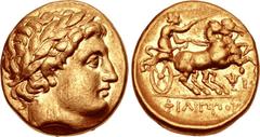 ISLANDS off CARIA, Rhodos. Rhodes . Circa 250-230 BC. AV Stater (17mm, 8.55 g, 12h). In the name and types of Philip II. Mnasimachos, magistrate. Head of Apollo right, wearing laurel wreath / ΦIΛIΠΠ•Y