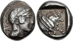 DYNASTS of LYCIA. Kherei. Circa 410-390 BC. AR Stater (17mm, 8.58 g, 7h). Head of Athena right, wearing crested Attic helmet decorated with palmettes and spiral ornament on the bowl / Forepart of wing