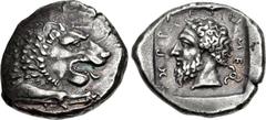 DYNASTS of LYCIA. Mithrapata. Circa 390-370 BC. AR Stater (22mm, 9.67 g, 8h). Forepart of lion right / Head of Mithrapata left; MI-THRA-PATA in Lycian around, triskeles to lower right; all within incu