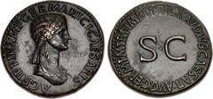 Agrippina Senior. Died AD 33. Æ Sestertius (36mm, 28.88 g, 6h). Rome mint. Struck under Claudius. AGRIPPINA · M · F · GERMANICI · CAESARIS ·, draped bust right, with hair in long plait / TI CLAVDIVS ·