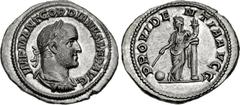 Gordian II. AD 238. AR Denarius (22mm, 2.91 g, 6h). Rome mint. Struck March-April AD 238. IMP M ANT GORDIANVS AFR AVG, laureate, draped, and cuirassed bust right / PROVIDE N TIA AVGG, Providentia, sta