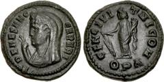 temp. Maximinus II. AD 310-313. Æ Follis (15mm, 1.69 g, 6h). Nicomedia mint. DEAE SANC CERERI, veiled and draped bust of Ceres left, holding grain ear and poppy in raised right hand / GEN CIVI T NICOM