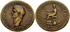 NERO CLAUDIUS DRUSUS, father of Claudius. Died 9 BC. Æ Sestertius (26.99 gm). Struck under Claudius, 41-42 AD. NERO CLAVDIVS DRVSVS GERMANICVS IMP, bare head of Nero Drusus left / TI CLAVDIVS CAESAR A