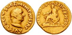 VITELLIUS. 69 AD. AV Aureus (6.94 gm). A VITELLIVS GERM IMP AVG TR P, laureate head right / L VITELLIVS COS III CENSOR, Lucius Vitellius seated left on curule chair, right hand extended, holding eagle