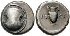 BOEOTIA, Thebes. Circa 395-338 BC. AR Stater (11.92 gm). Boeotian shield / Amphora; ΠT at left, OI at right. Hepworth, "The 4th Century BC Magistrate Coinage of the Boiotian Confederacy," in Nomismati