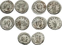 Lot of Five AR Antoniniani of Valerian (1), Gallienus (2), and Salonina (2). Lot consists of the following: Valerian I. 253-260 AD. Rome mint. Struck circa 255-256 AD. Radiate, draped and cuirassed bu