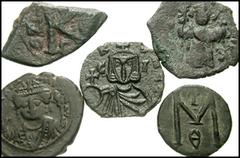 BYZANTINE. Lot of five Æ. Maurice Tiberius to Michael II. Maurice Tiberius. Half Follis of Antioch. SB 534 // Constans II. Follis of Constantinople. SB 1001 // Justinian II. Half Follis of Constantino