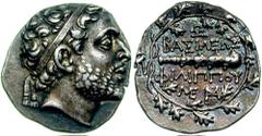 KINGS of MACEDON. Philip V. 221-179 BC. AR Drachm (4.14 gm). Estimate $500 KINGS of MACEDON. Philip V. 221-179 BC. AR Drachm (4.14 gm). Diademed head right / BASILEWS FILIPPOU, club within wreath, one