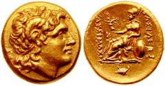 KINGS of THRACE. Lysimachos. 323-281 BC. AV Stater (8.39 gm). Estimate $2500 KINGS of THRACE. Lysimachos. 323-281 BC. AV Stater (8.39 gm). Uncertain mint. Struck circa 3rd Century BC. Diademed head of