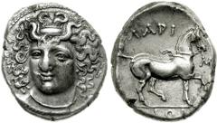 THESSALY, Larissa. Circa 344-321 BC. AR Didrachm (11.89 gm). Estimate $2000 THESSALY, Larissa. Circa 344-321 BC. AR Didrachm (11.89 gm). Head of the nymph Larissa facing slightly left / LARI-S-[A]ION,