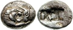 KINGS OF LYDIA. Time of Kroisos. Circa 561-546 BC. AR Half-Stater or Siglos (5.44 gm). Estimate $1000 KINGS OF LYDIA. Time of Kroisos. Circa 561-546 BC. AR Half-Stater or Siglos (5.44 gm). Confronted 