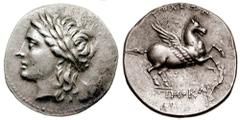 CARIA, Alabanda. Circa 197-190/188 BC. AR Tetradrachm (16.70 gm). Estimate $1500 CARIA, Alabanda. Circa 197-190/188 BC. AR Tetradrachm (16.70 gm). Struck as Antiocheia, under Antiochos III of Syria. L
