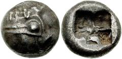 LYCIA, Phaselis. Circa 550 BC. AR Stater (10.82 gm). Estimate $2500  LYCIA, Phaselis. Circa 550 BC. AR Stater (10.82 gm). Prow of galley right in the form of a boar's head, exophthalmic eye / Divided 